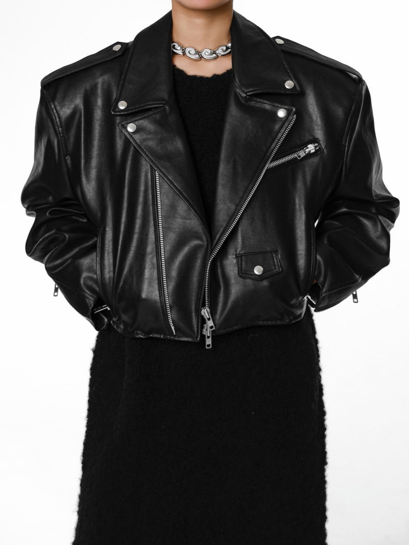 OVERSIZED VEGAN LEATHER CROPPED BIKER JACKET