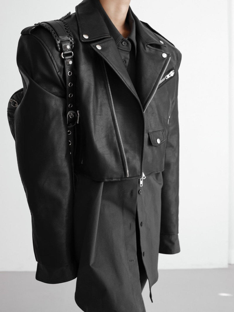 OVERSIZED VEGAN LEATHER CROPPED BIKER JACKET