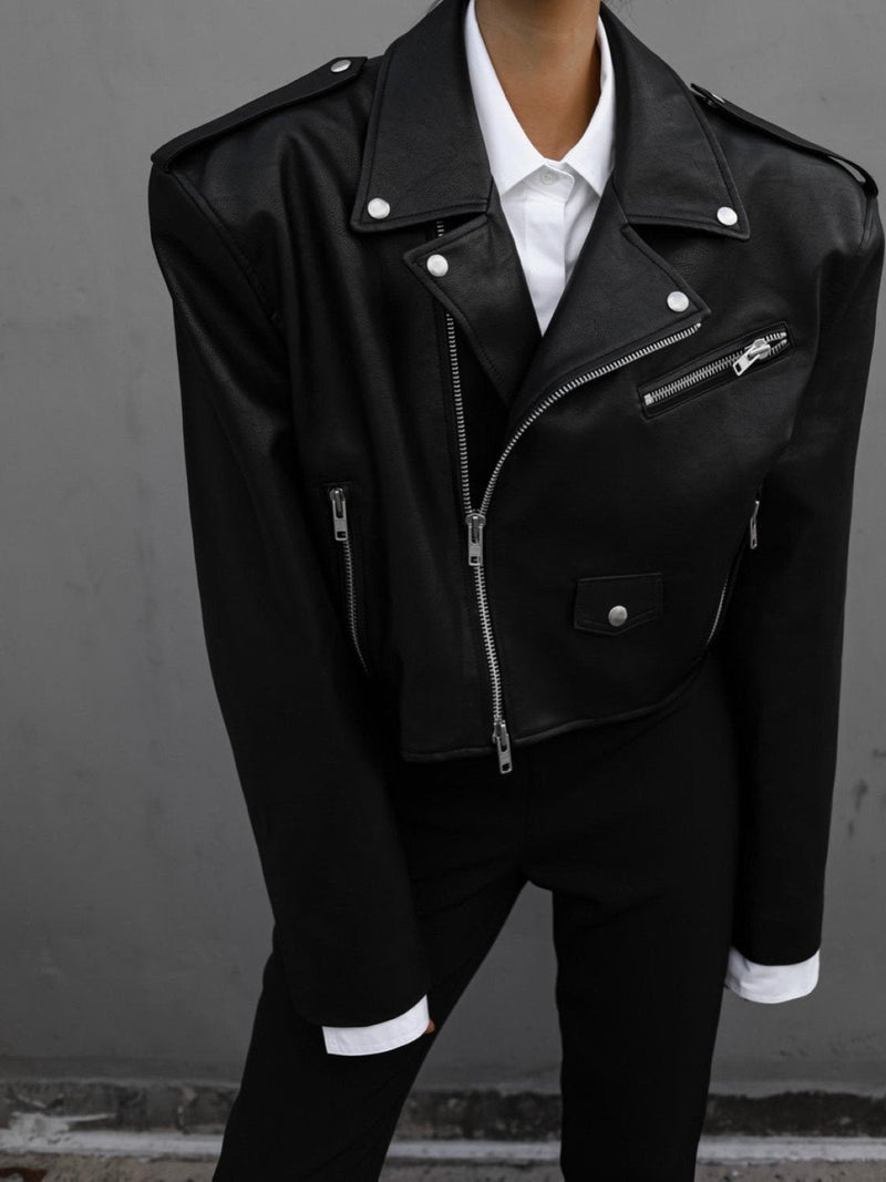 OVERSIZED VEGAN LEATHER CROPPED BIKER JACKET