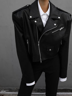 OVERSIZED VEGAN LEATHER CROPPED BIKER JACKET