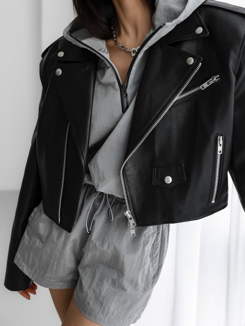 OVERSIZED VEGAN LEATHER CROPPED BIKER JACKET