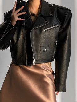 OVERSIZED VEGAN LEATHER CROPPED BIKER JACKET
