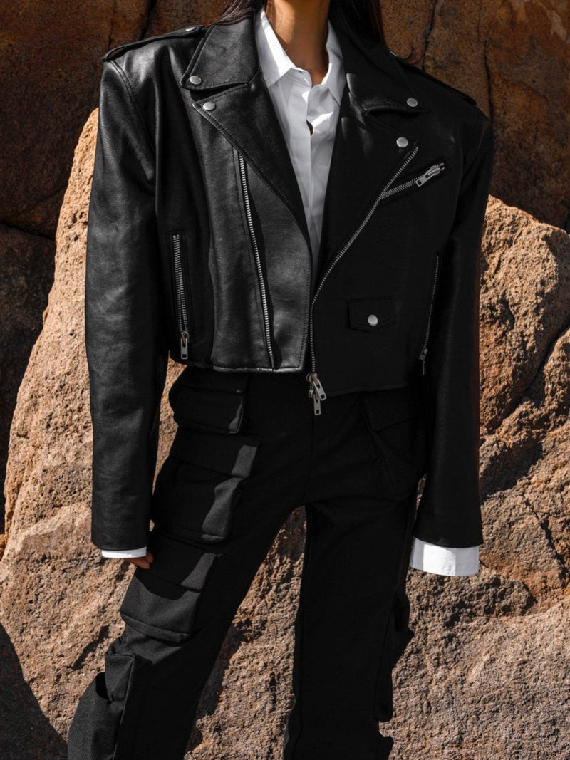 OVERSIZED VEGAN LEATHER CROPPED BIKER JACKET