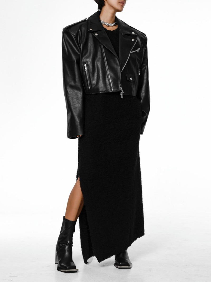 OVERSIZED VEGAN LEATHER CROPPED BIKER JACKET