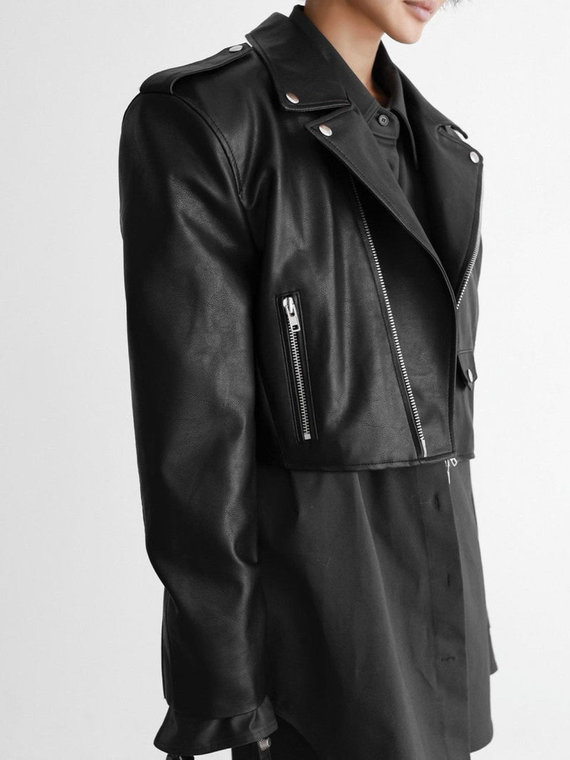 OVERSIZED VEGAN LEATHER CROPPED BIKER JACKET