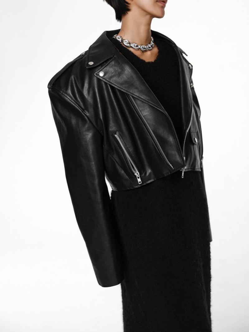 OVERSIZED VEGAN LEATHER CROPPED BIKER JACKET