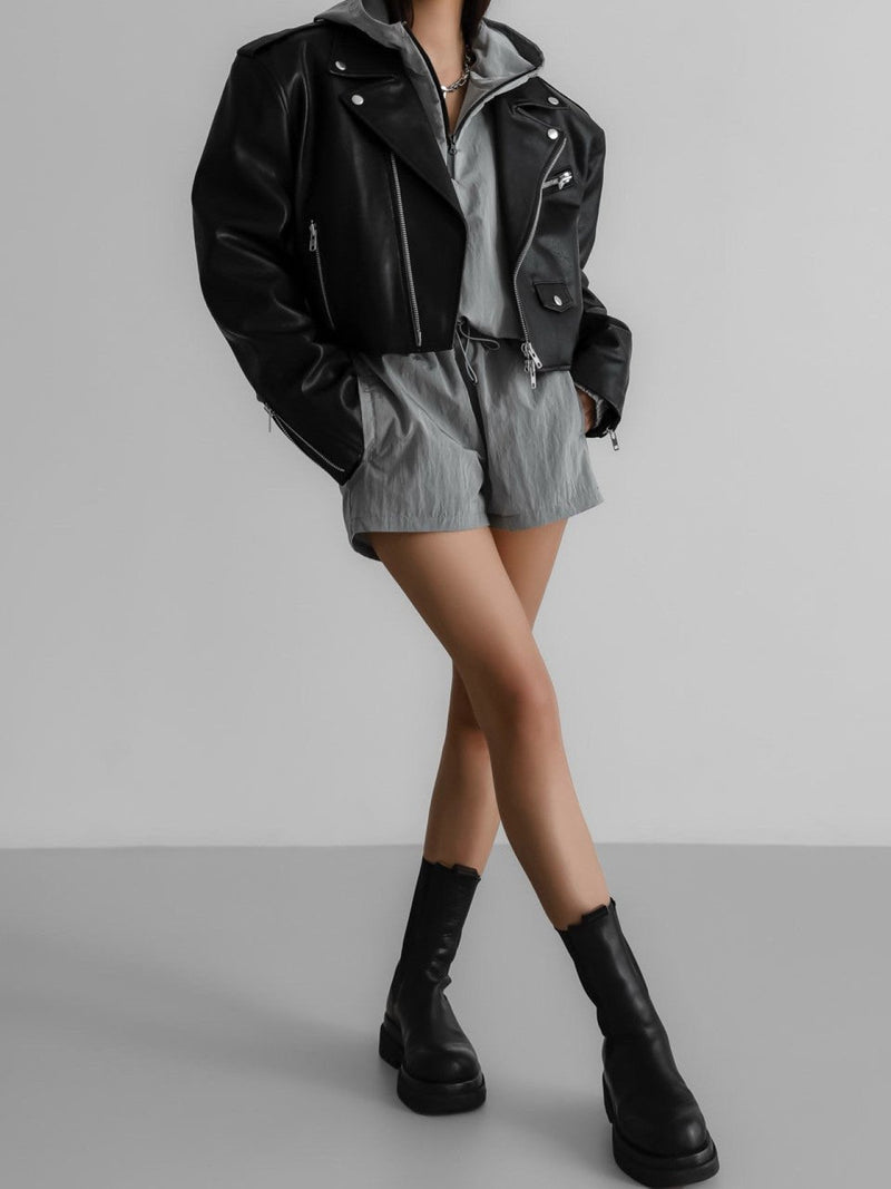 OVERSIZED VEGAN LEATHER CROPPED BIKER JACKET