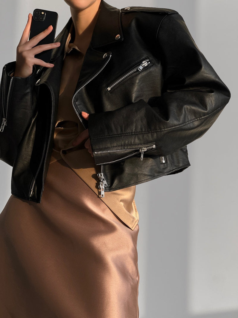 OVERSIZED VEGAN LEATHER CROPPED BIKER JACKET