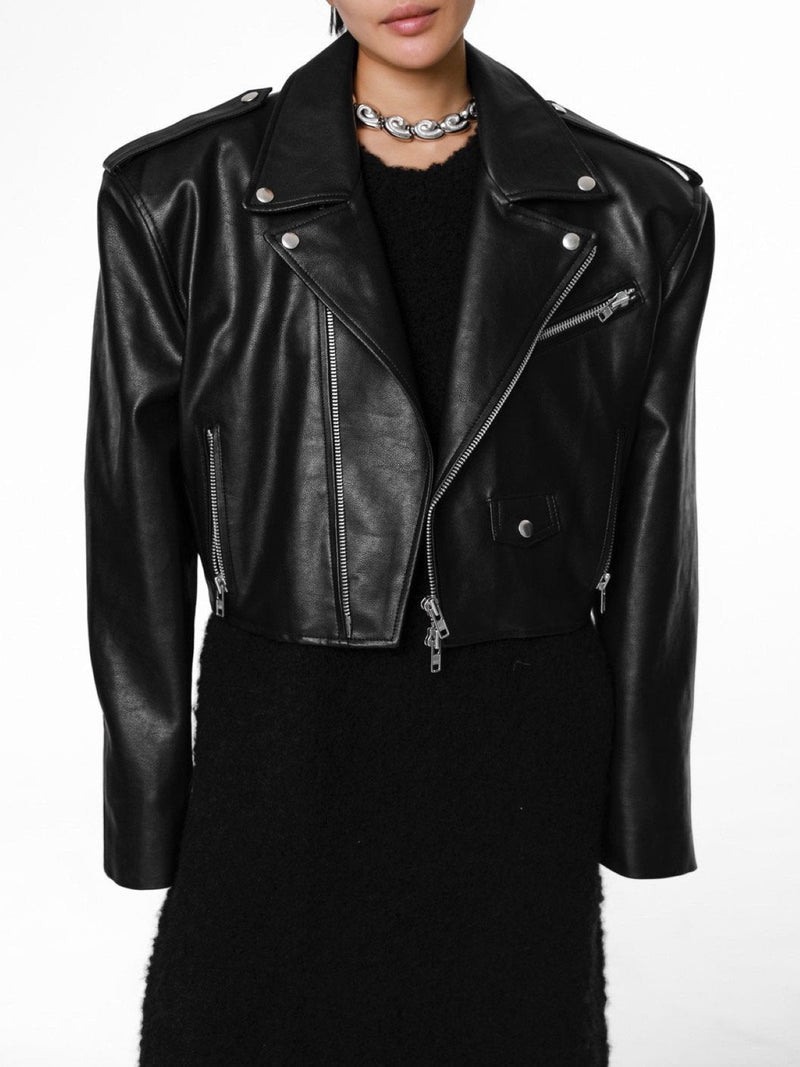 OVERSIZED VEGAN LEATHER CROPPED BIKER JACKET