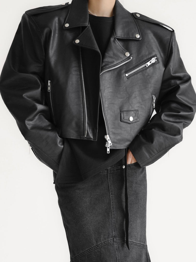 OVERSIZED VEGAN LEATHER CROPPED BIKER JACKET