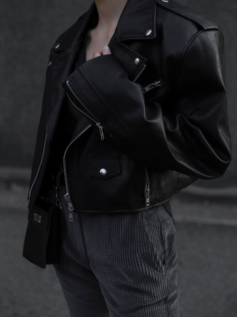 OVERSIZED VEGAN LEATHER CROPPED BIKER JACKET