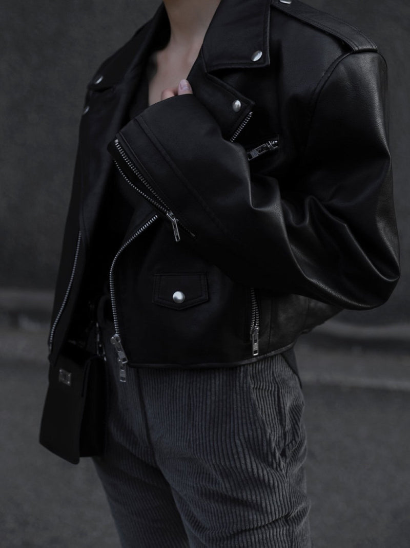 OVERSIZED VEGAN LEATHER CROPPED BIKER JACKET