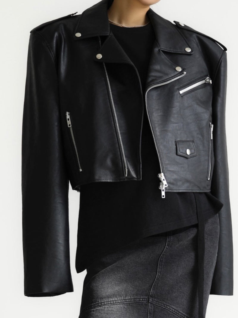 OVERSIZED VEGAN LEATHER CROPPED BIKER JACKET