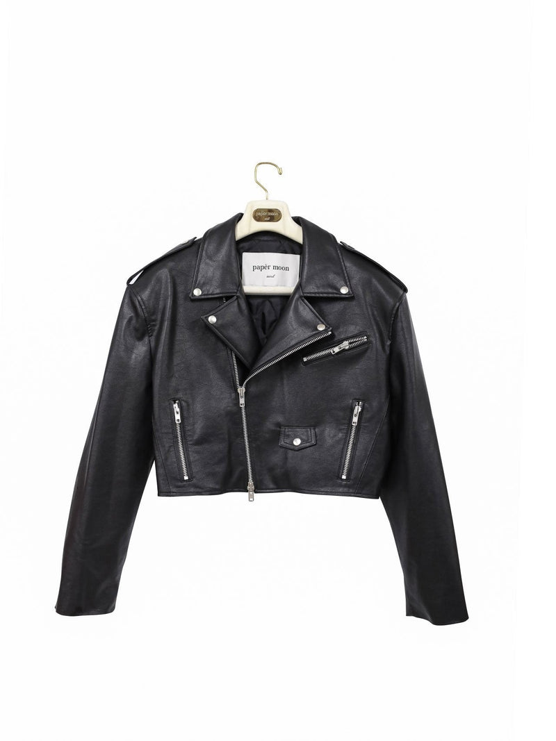 OVERSIZED VEGAN LEATHER CROPPED BIKER JACKET