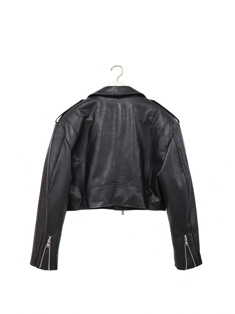 OVERSIZED VEGAN LEATHER CROPPED BIKER JACKET