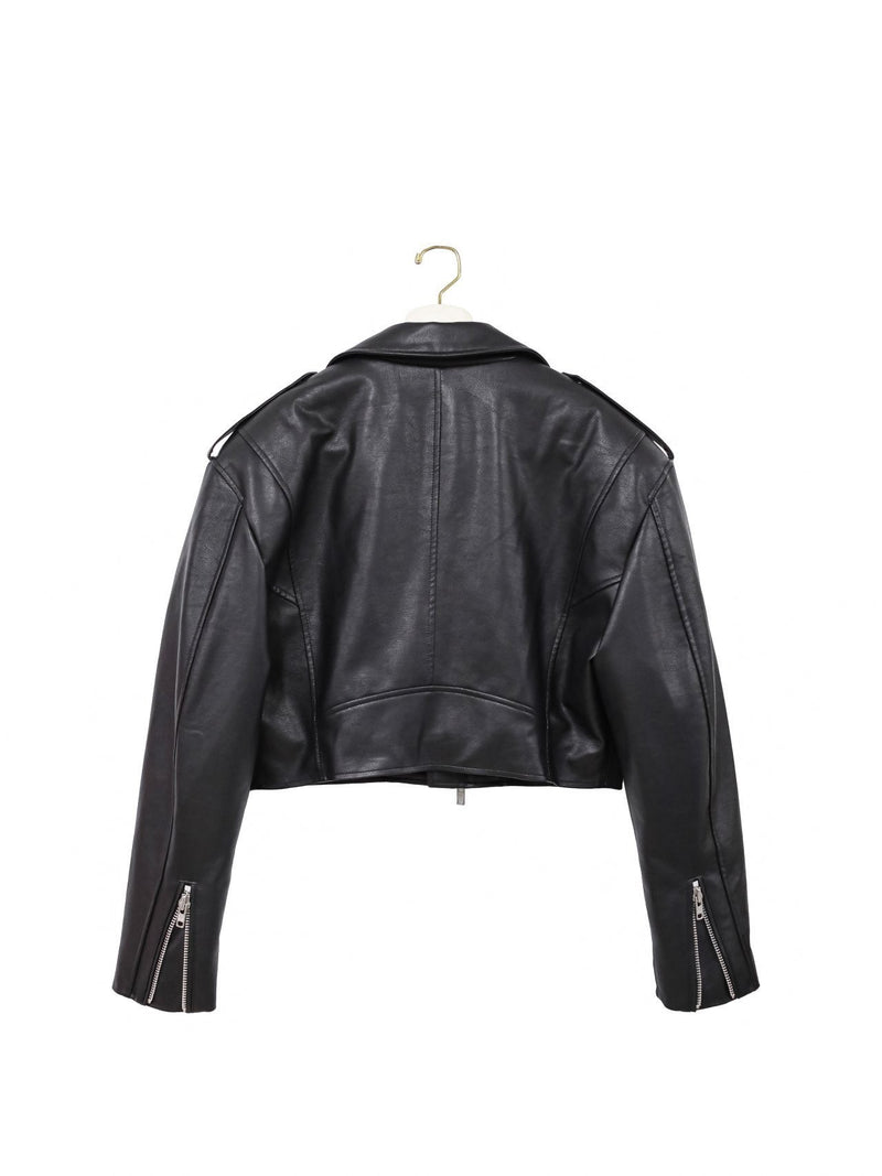 OVERSIZED VEGAN LEATHER CROPPED BIKER JACKET
