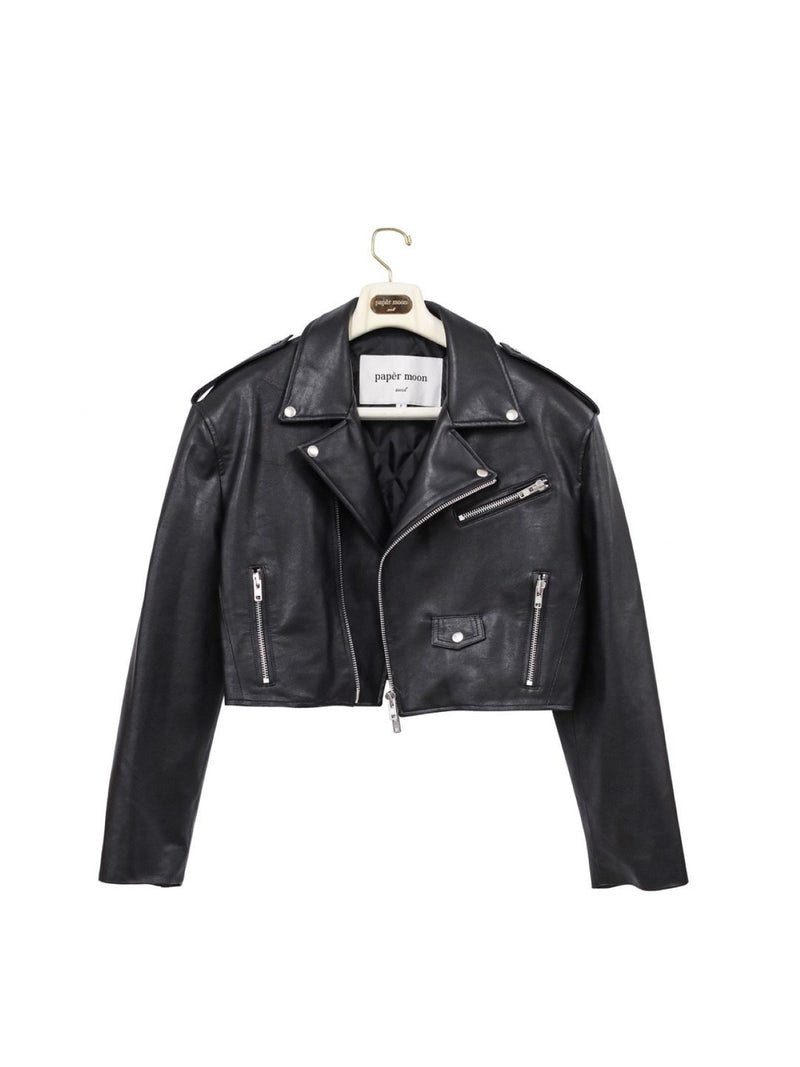 OVERSIZED VEGAN LEATHER CROPPED BIKER JACKET