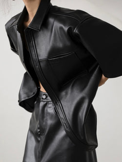 OVERSIZED VEGAN LEATHER HALF SLEEVE SHIRT