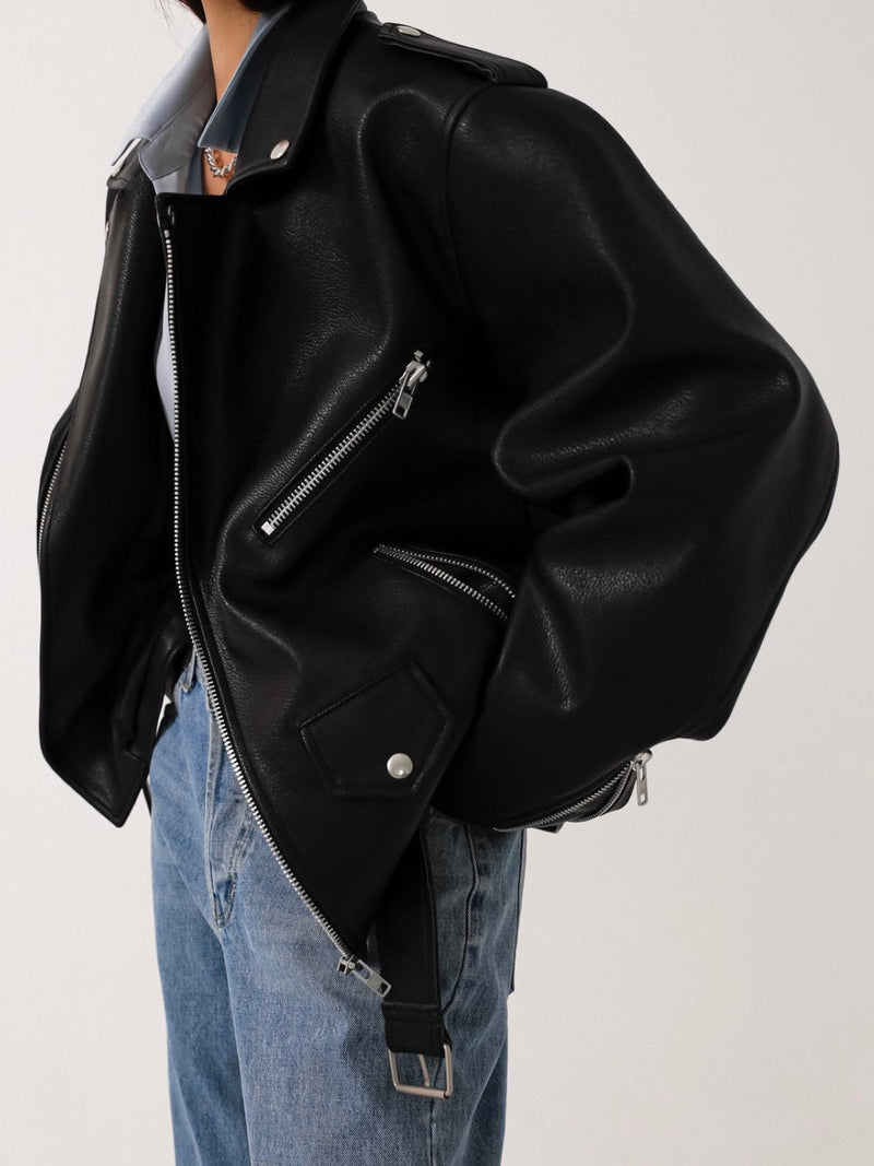 OVERSIZED VEGAN LEATHER RIDER JACKET