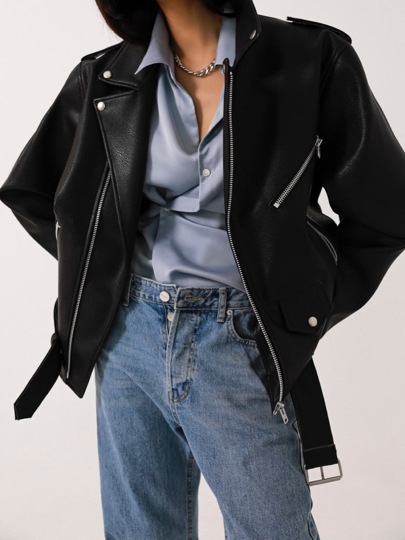 OVERSIZED VEGAN LEATHER RIDER JACKET