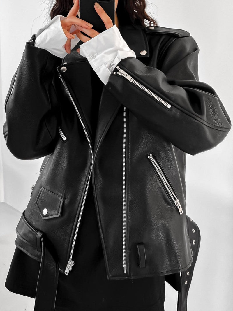 OVERSIZED VEGAN LEATHER RIDER JACKET