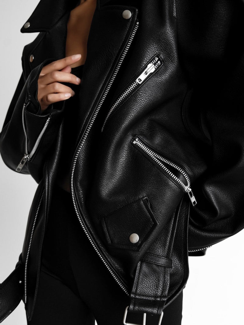 OVERSIZED VEGAN LEATHER RIDER JACKET