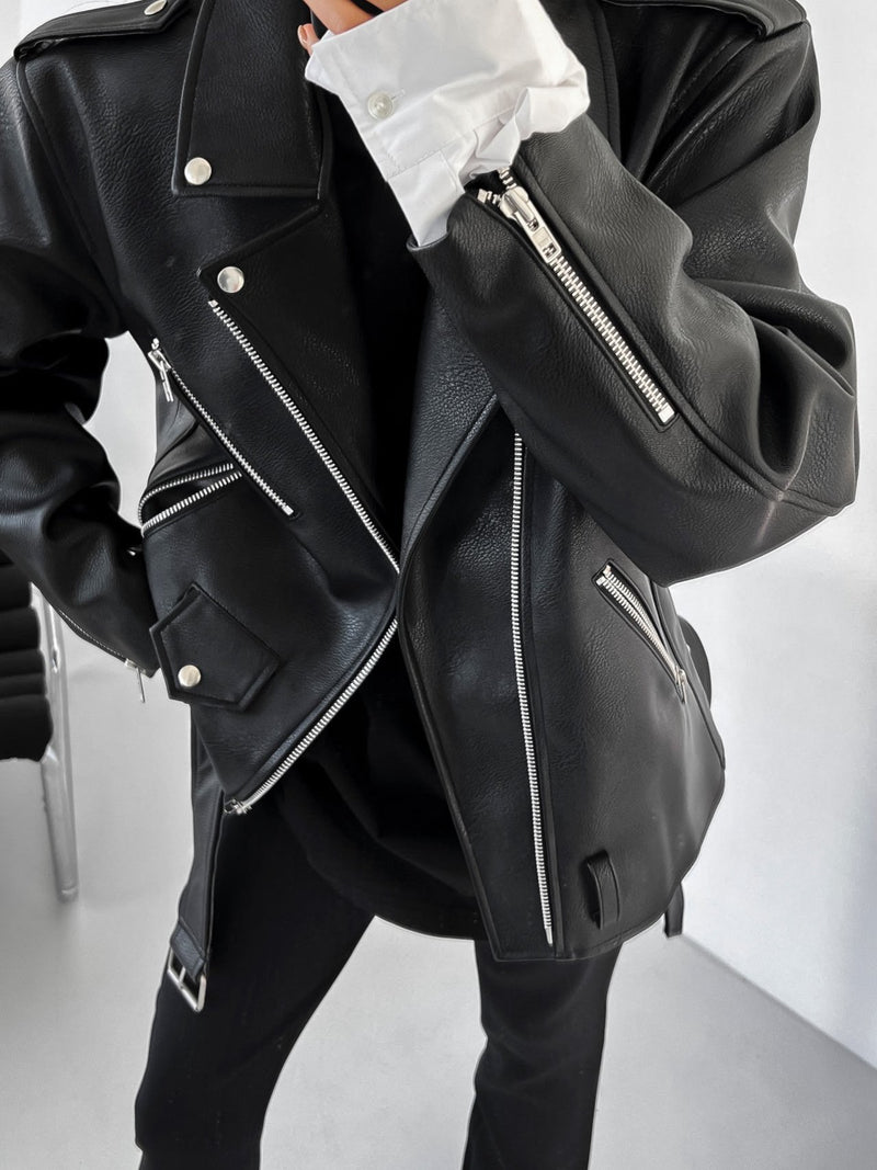 OVERSIZED VEGAN LEATHER RIDER JACKET