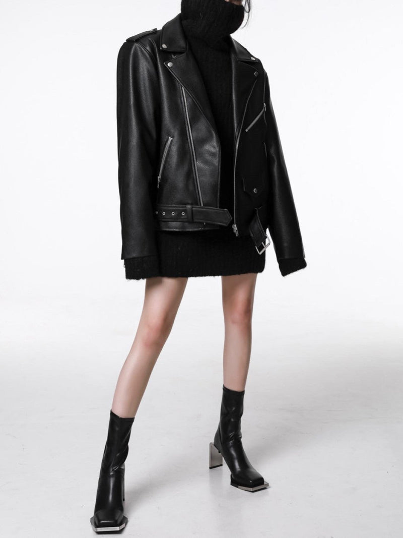 OVERSIZED VEGAN LEATHER RIDER JACKET