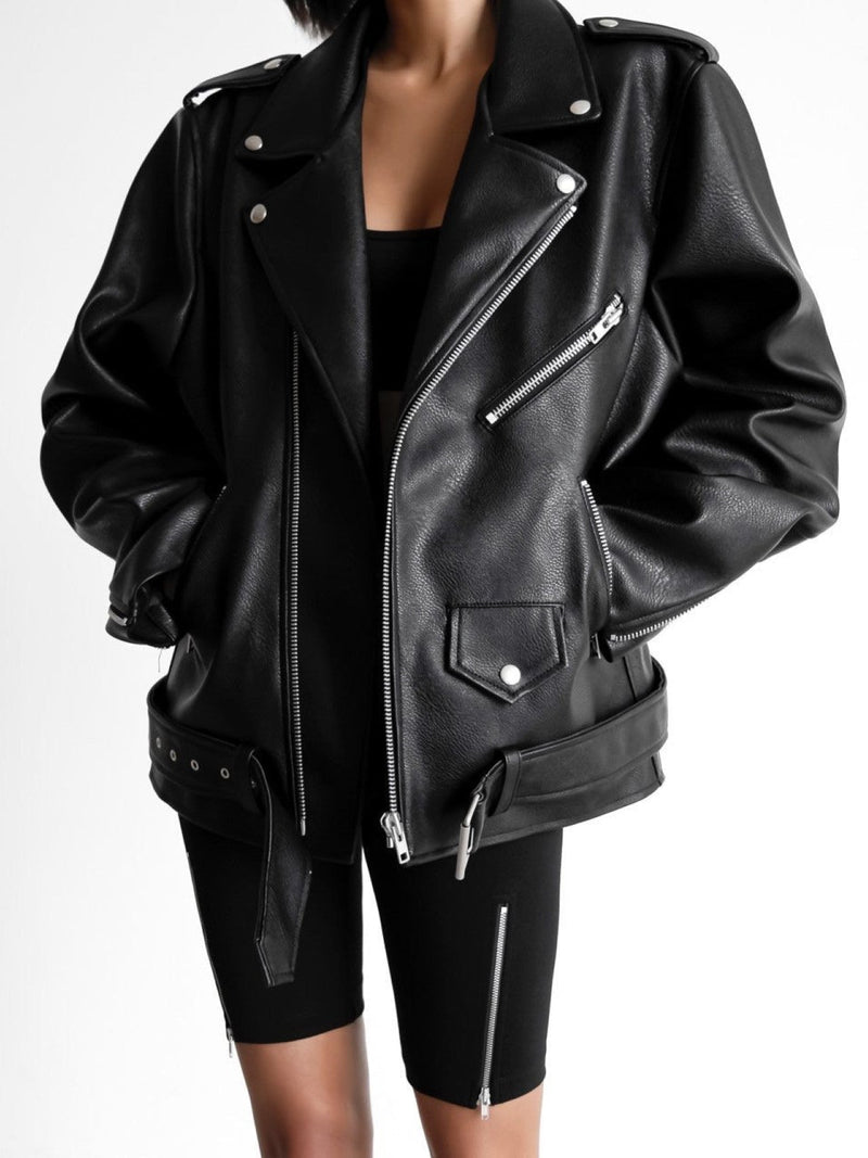 OVERSIZED VEGAN LEATHER RIDER JACKET