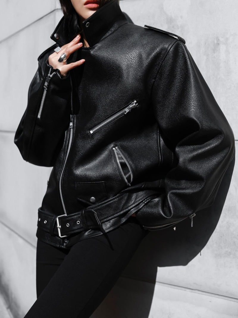 OVERSIZED VEGAN LEATHER RIDER JACKET