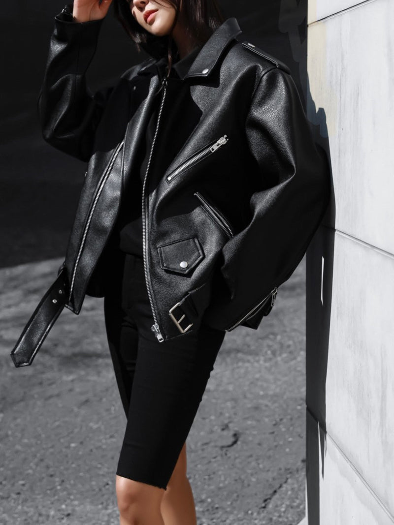 OVERSIZED VEGAN LEATHER RIDER JACKET