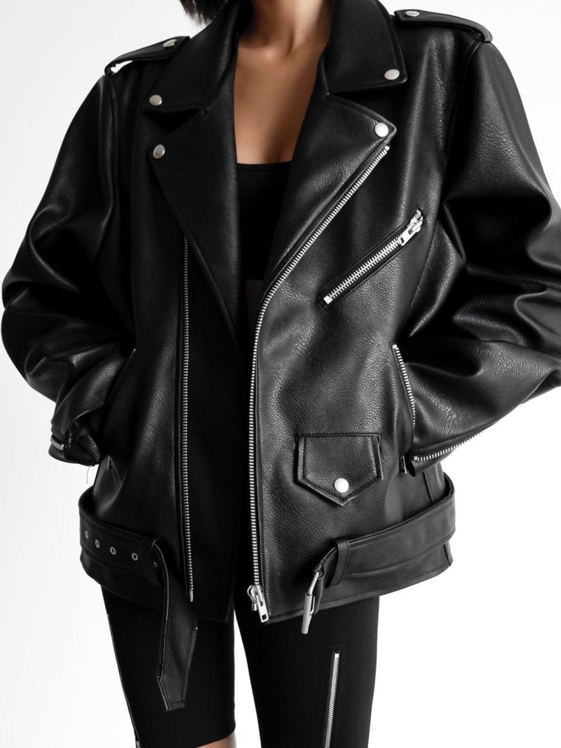 OVERSIZED VEGAN LEATHER RIDER JACKET