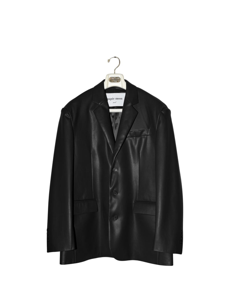 OVERSIZED VEGAN LEATHER THREE BUTTON BLAZER