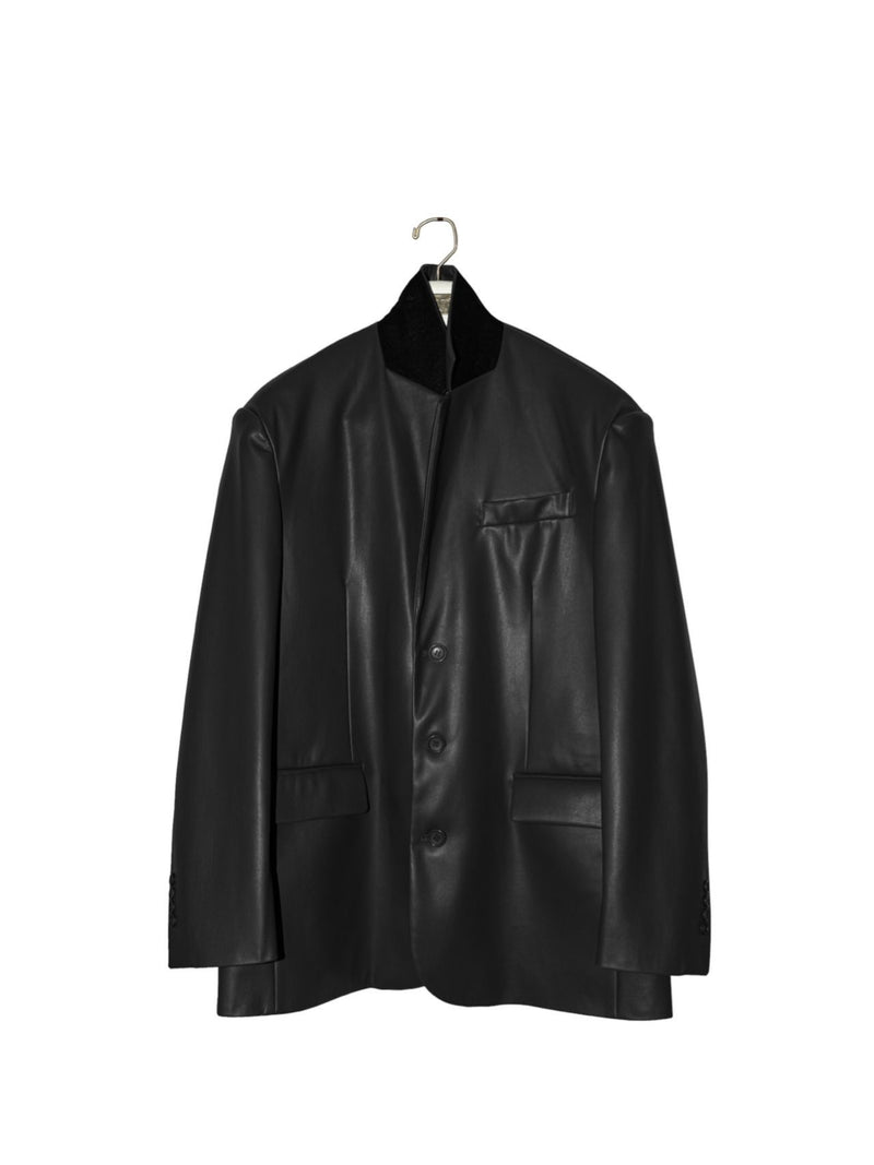 OVERSIZED VEGAN LEATHER THREE BUTTON BLAZER