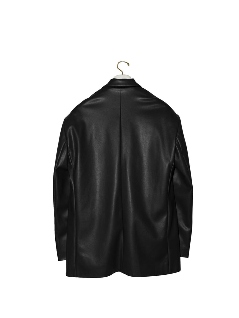 OVERSIZED VEGAN LEATHER THREE BUTTON BLAZER