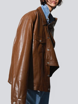 OVERSIZED VEGAN LEATHER TRUCKER JACKET