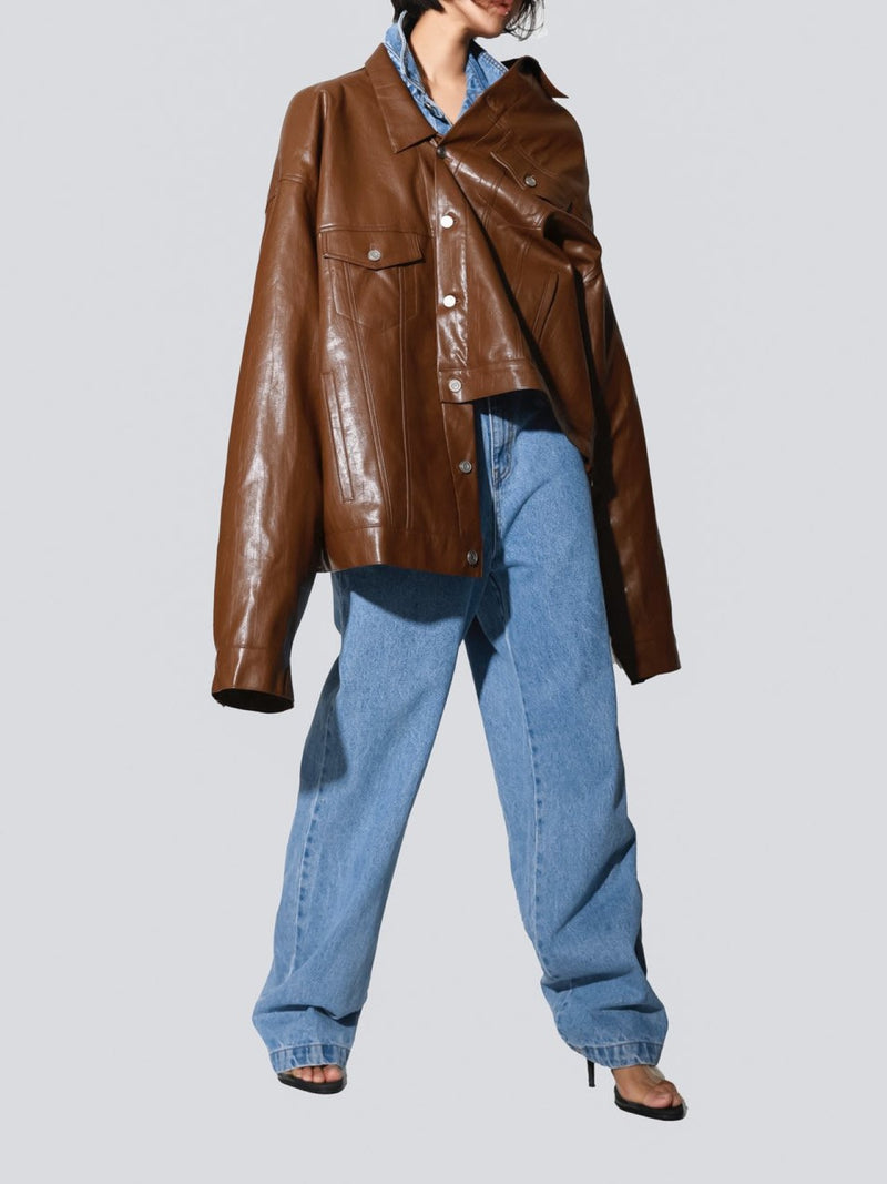 OVERSIZED VEGAN LEATHER TRUCKER JACKET