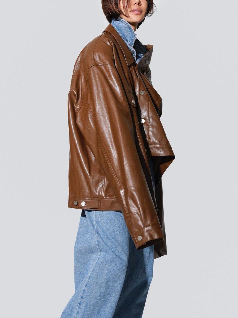 OVERSIZED VEGAN LEATHER TRUCKER JACKET