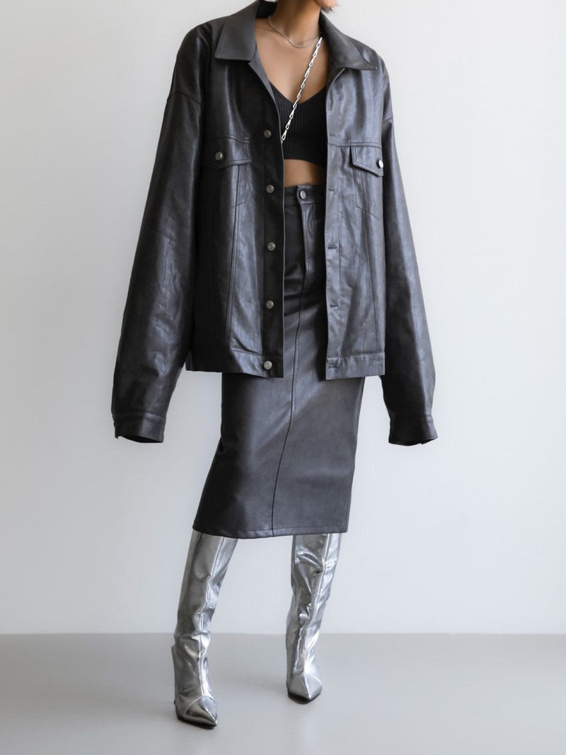 OVERSIZED VEGAN LEATHER TRUCKER JACKET