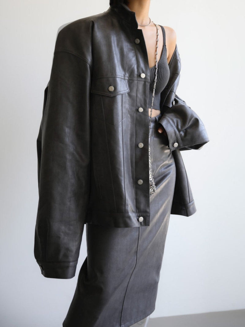 OVERSIZED VEGAN LEATHER TRUCKER JACKET