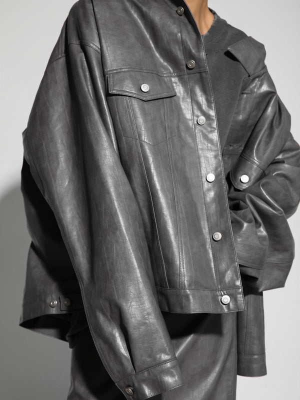 OVERSIZED VEGAN LEATHER TRUCKER JACKET