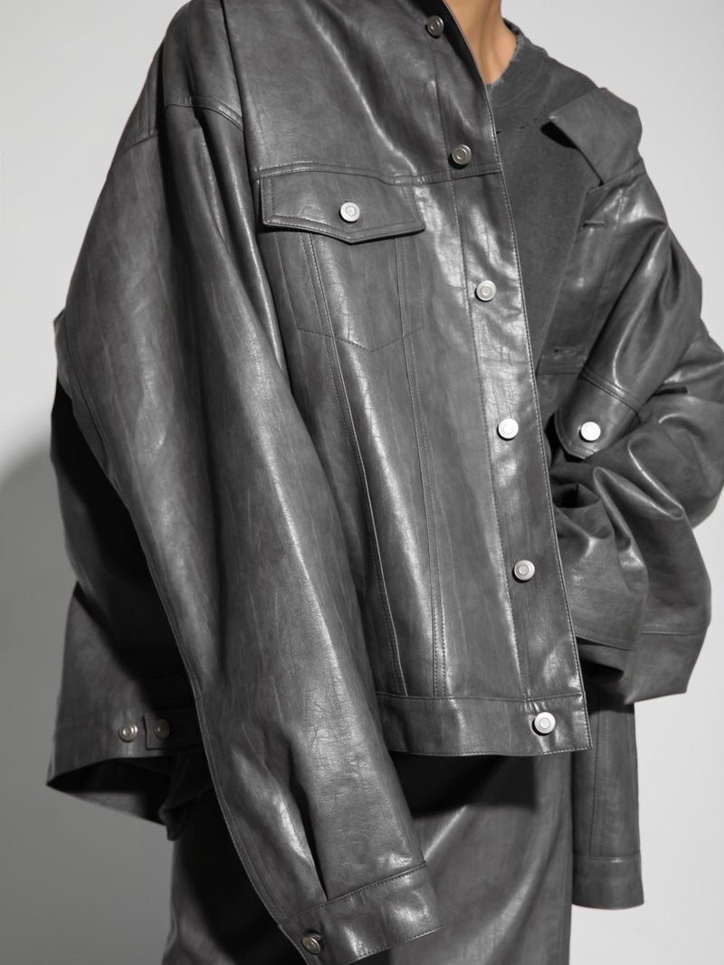 OVERSIZED VEGAN LEATHER TRUCKER JACKET