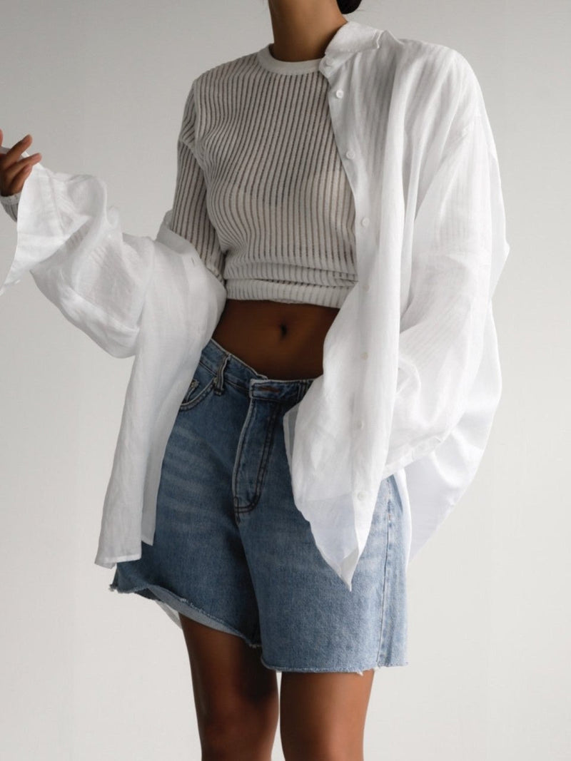 OVERSIZED VIVID LINEN BUTTON DOWN SHIRT