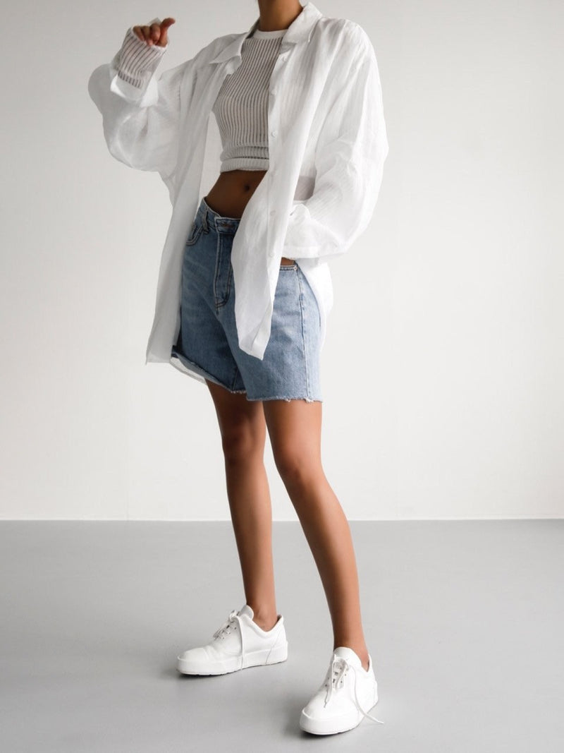 OVERSIZED VIVID LINEN BUTTON DOWN SHIRT