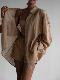 OVERSIZED VIVID LINEN BUTTON DOWN SHIRT