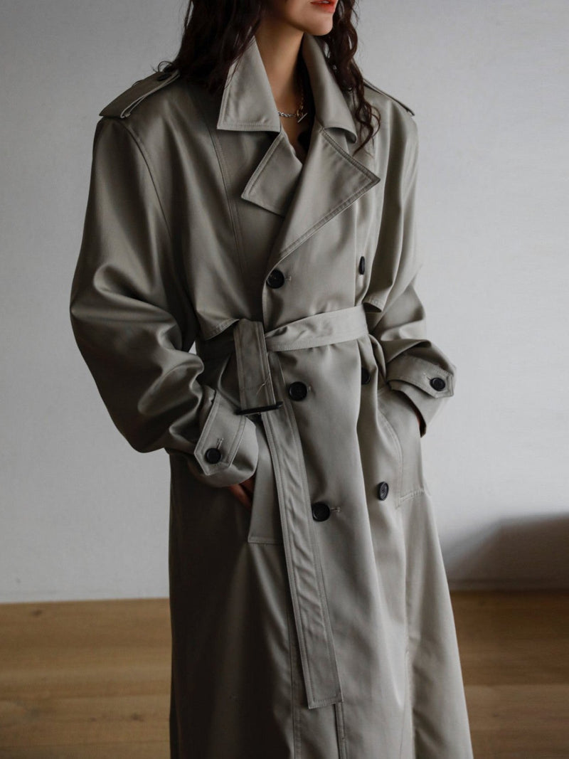 PADDED DETAIL OVERSIZED DOUBLE BREASTED TRENCH COAT