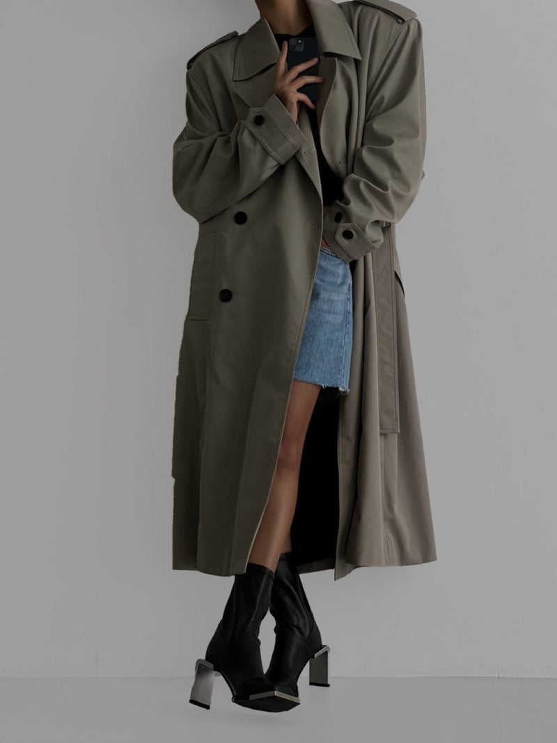 PADDED DETAIL OVERSIZED DOUBLE BREASTED TRENCH COAT