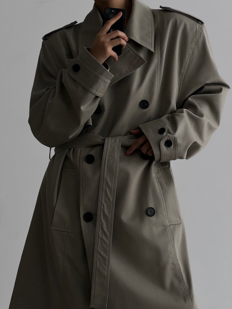 PADDED DETAIL OVERSIZED DOUBLE BREASTED TRENCH COAT