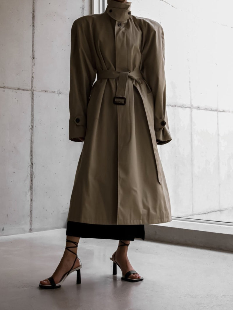 PADDED DETAIL OVERSIZED DOUBLE BREASTED TRENCH COAT