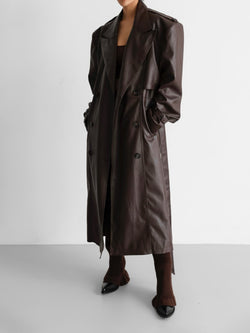 PADDED DETAIL OVERSIZED DOUBLE BREASTED TRENCH COAT